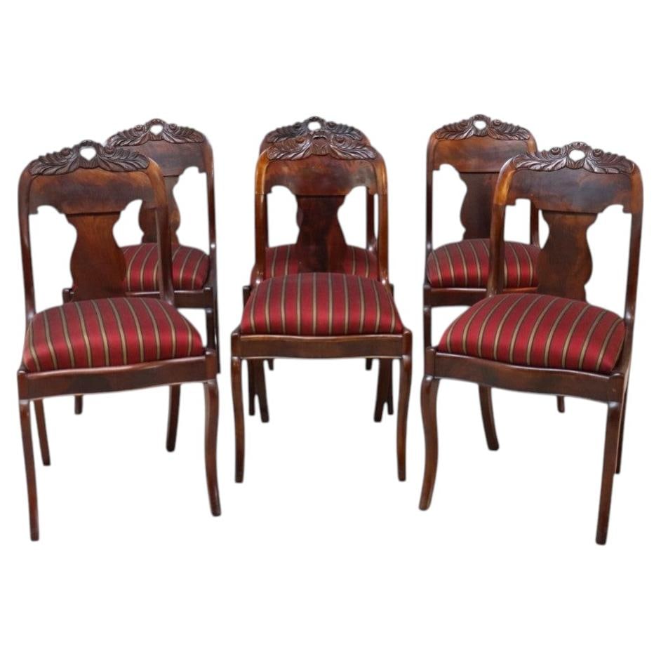 Set of 6 Black Walnut Empire Dining Chairs c1840: Set of 6 Black Walnut Empire Dining Chairs c1840 This set of six Classical American Empire dining chairs dates to around 1840 and is crafted from black walnut. Each chair features elegantly carved cre