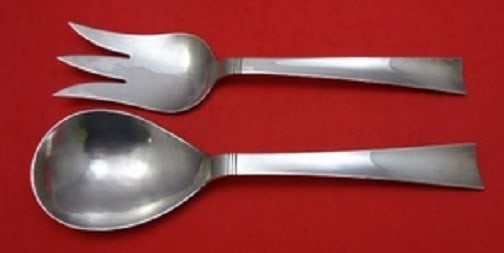 Allan Adler Sunset Sterling Silver Salad Serving Set 2pc: Allan Adler Sunset Sterling Silver Salad Serving Set 2pc Enhance your dining experience with this exquisite 2-piece salad serving set in the elegant "Sunset" pattern by Allan Adler. Crafted from high-
