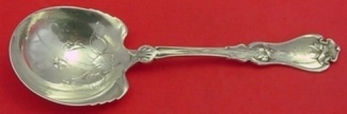 Whiting Violet Sterling Silver Preserve Spoon 7 1 2 Inch: Whiting Violet Sterling Silver Preserve Spoon 7 1 2 Inch This is a sterling silver preserve spoon in the Violet pattern by Whiting. Made in the United States, it features a monogram (which may vary) a