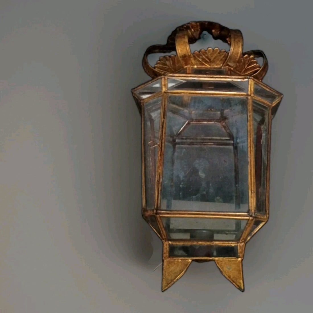Italian gilt tole mirrored wall lantern sconce 17 inch vintage (1 of 8)