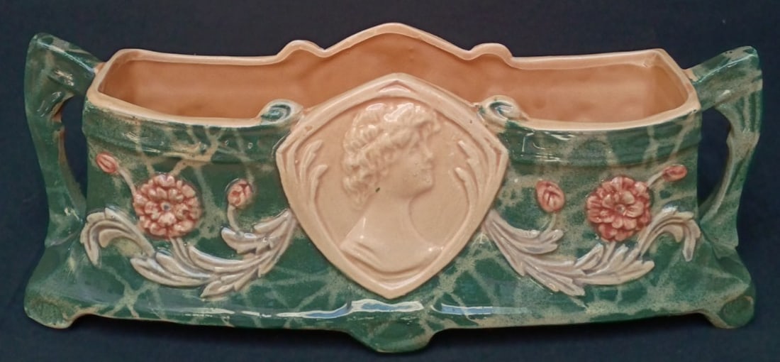 Art Nouveau majolica planter window box faux marble cameo 15.5 inches (1 of 11)