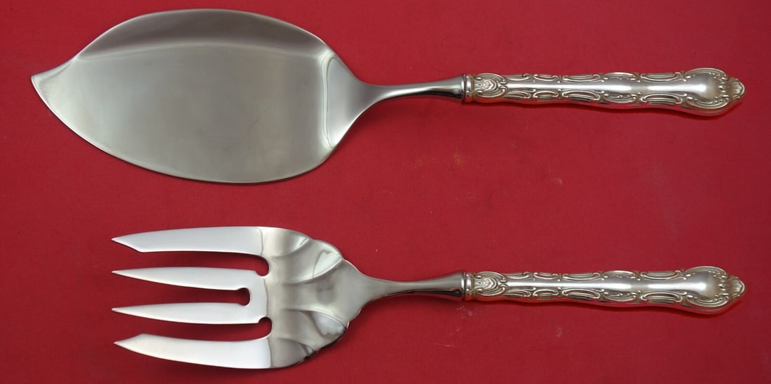 2 Piece Strasbourg Gorham Sterling Silver Salmon Serving Utensil Set: 2 Piece Strasbourg Gorham Sterling Silver Salmon Serving Utensil Set A custom-made 2-piece salmon serving set in the Strasbourg pattern by Gorham. The set features sterling silver hollow handles with 