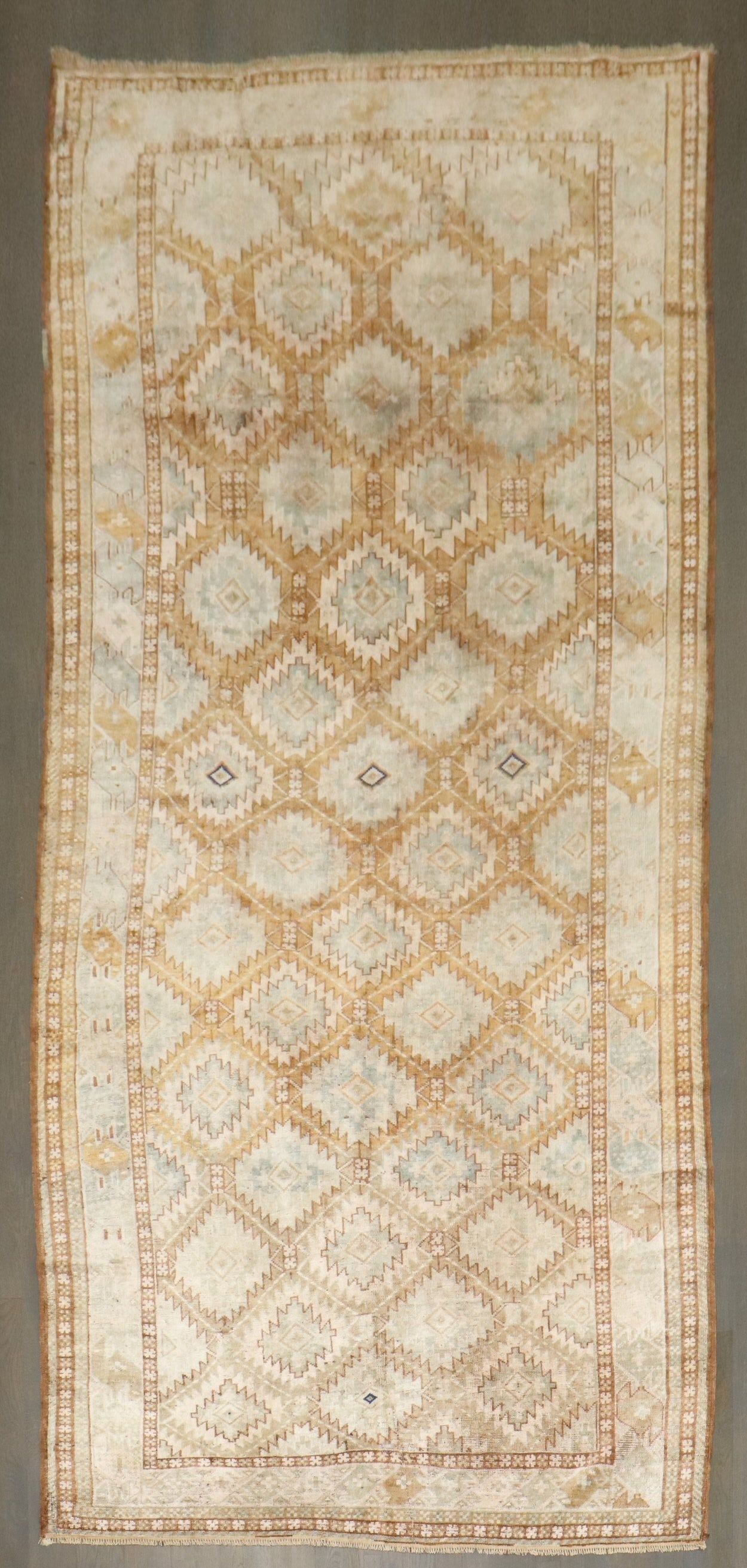 5' 2" x 11' 5" Early 20th Century Turkeman Beshir Gallery Rug: 5' 2" x 11' 5" Early 20th Century Turkeman Beshir Gallery Rug Early 20th century Turkeman Beshir gallery size rug with a geometric design. This pre-owned rug is identified as a Beshir type and gallery