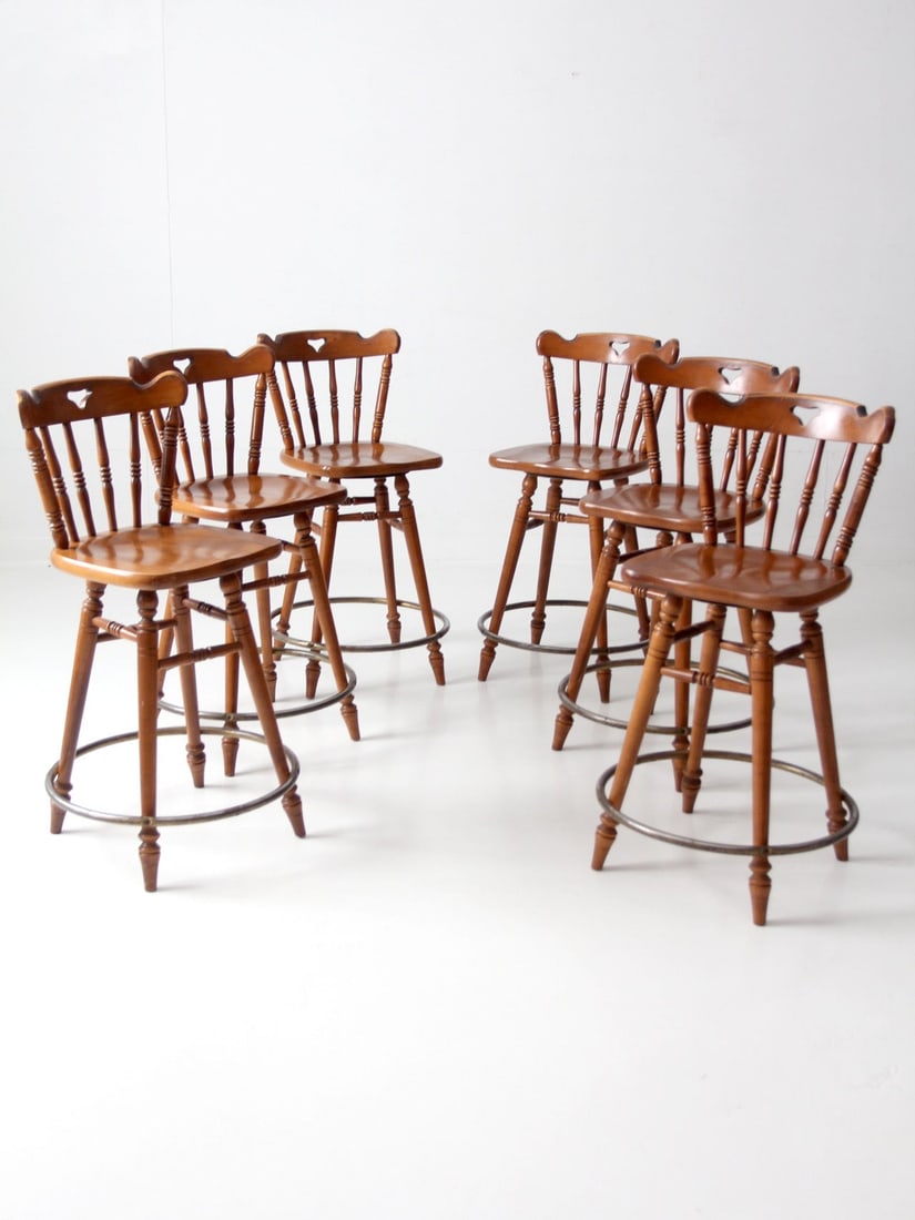 Set of 6 Tell City maple swivel counter stools (1 of 18)