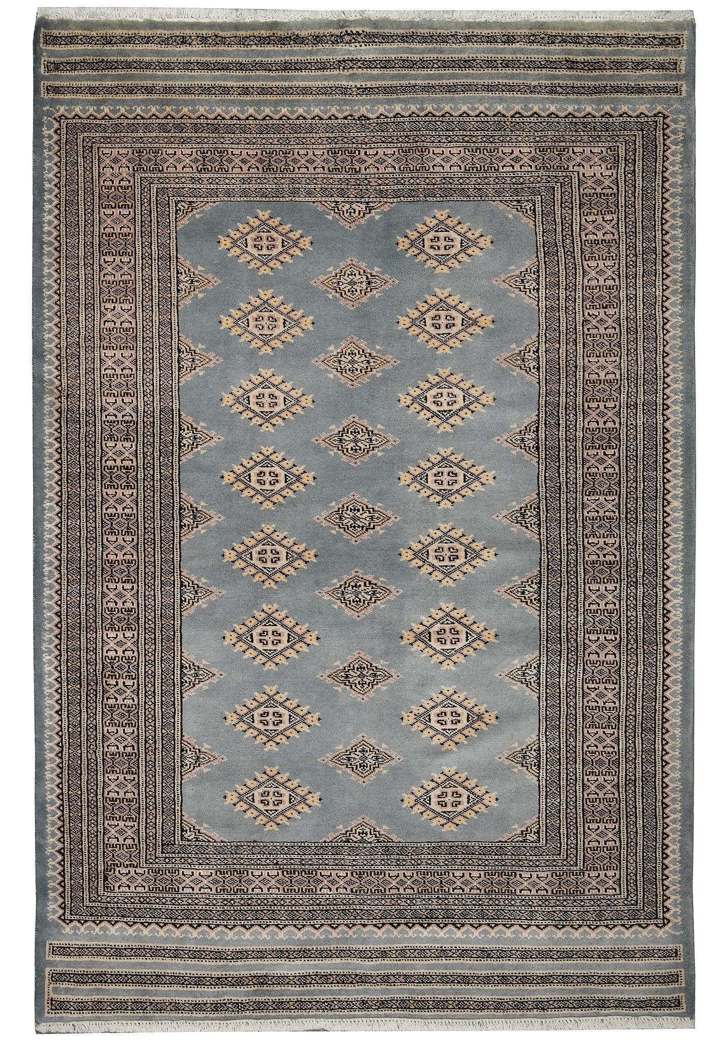 4 x 6 Hand Knotted Jaldar Diamond Bokhara Rug Light Gray Blue: 4 x 6 Hand Knotted Jaldar Diamond Bokhara Rug Light Gray Blue Free continental US Shipping This 4 x 6 hand-knotted Jaldar Diamond Bokhara rug features a light gray and blue color palette. Crafted with