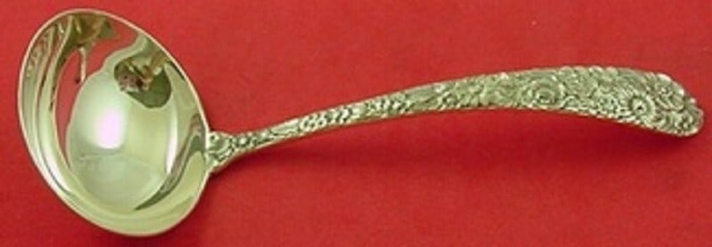 Alvin Bridal Bouquet Sterling Silver Gravy Ladle 5 3/4 Inch: Alvin Bridal Bouquet Sterling Silver Gravy Ladle 5 3/4 Inch This exquisite gravy ladle, crafted by Alvin, showcases the elegant Bridal Bouquet pattern. Measuring 5 3/4 inches, this sterling silver lad