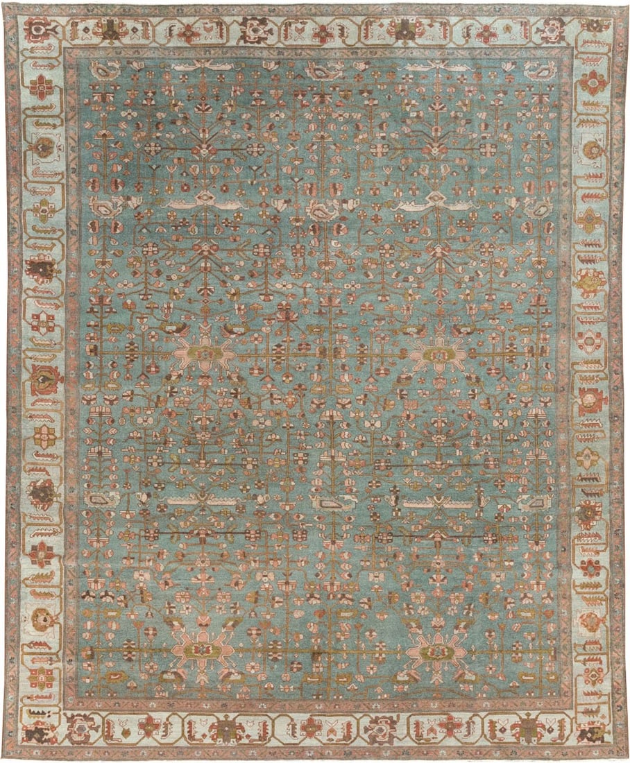 11' 8" x 14' 3" Persian Malayer carpet in teal and pink (1 of 5)