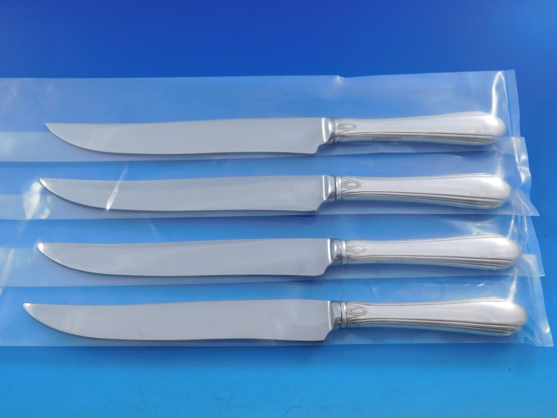 Towle Lady Diana Sterling Silver Steak Knife Set 4pc Large Texas Size: Towle Lady Diana Sterling Silver Steak Knife Set 4pc Large Texas Size Experience the elegance of dining with the Lady Diana Sterling Silver Steak Knife Set by Towle. This 4-piece custom set features l
