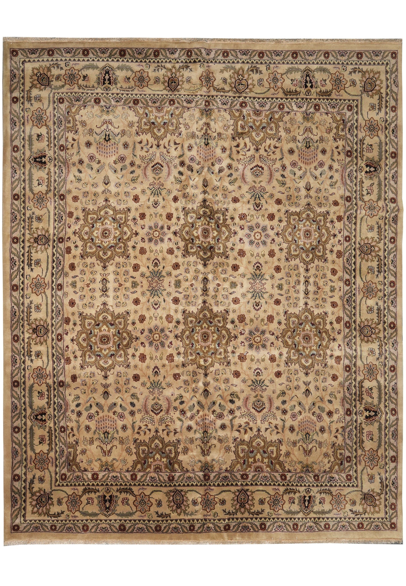 12 x 15 Handmade India Wool Agra Rug Olive Burgundy (1 of 13)