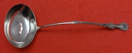 Whiting Pompadour Sterling Silver Bouillon Ladle 9 1/4 Inch: Whiting Pompadour Sterling Silver Bouillon Ladle 9 1/4 Inch This exquisite Pompadour bouillon ladle, crafted by Whiting, showcases the elegance of the 1850-1899 era. Made of high-quality sterling silv