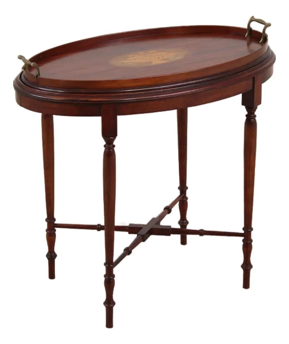 26w x 16d x 25h English mahogany tray table with inlaid oval top (1 of 10)