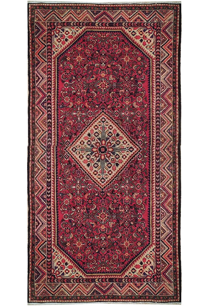 5.4 x 10.3 Maroon Semi-Antique Persian Herati Runner Handwoven in Iran (1 of 7)