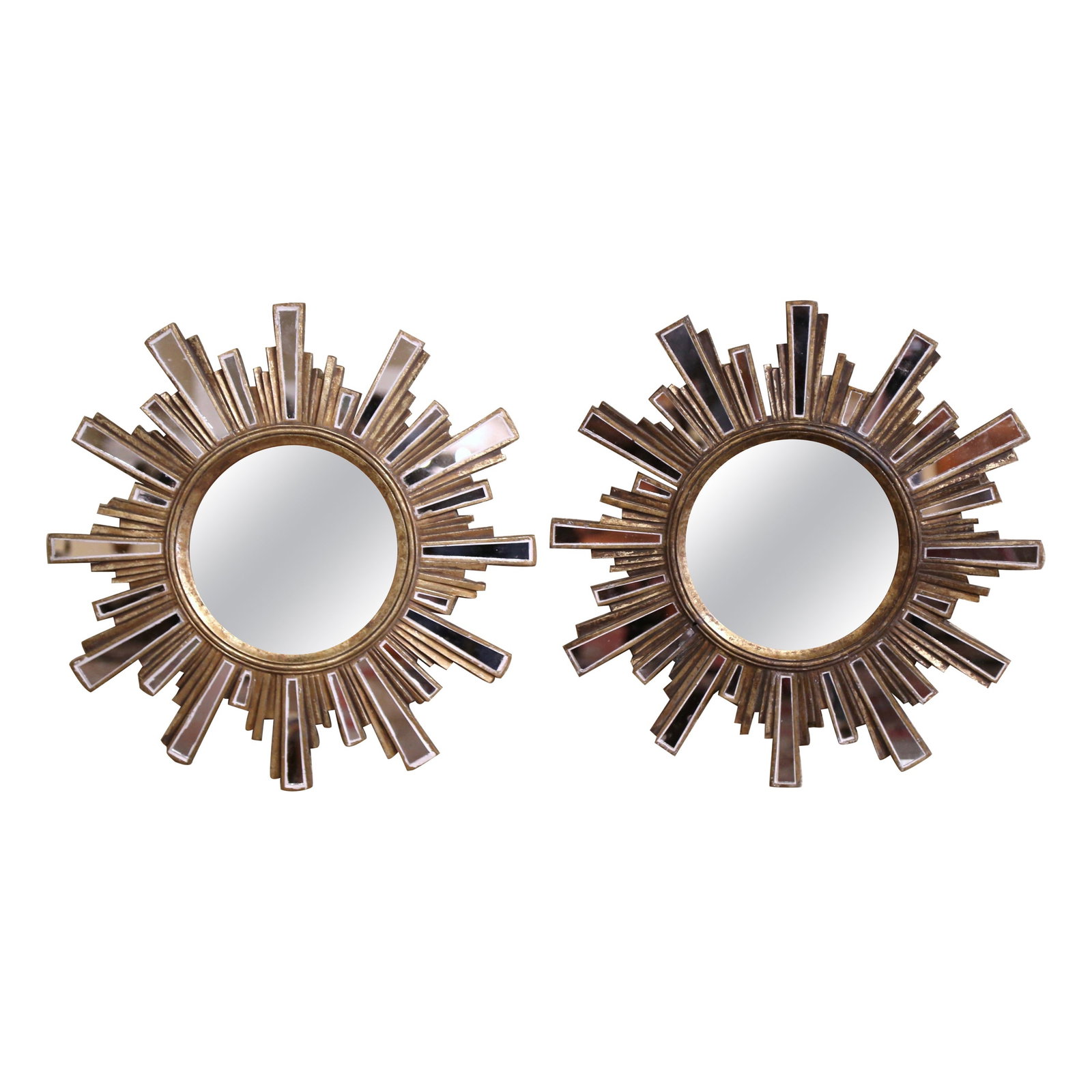 Set of 2 French Midcentury Giltwood and Cut Glass Sunburst Mirrors (1 of 11)
