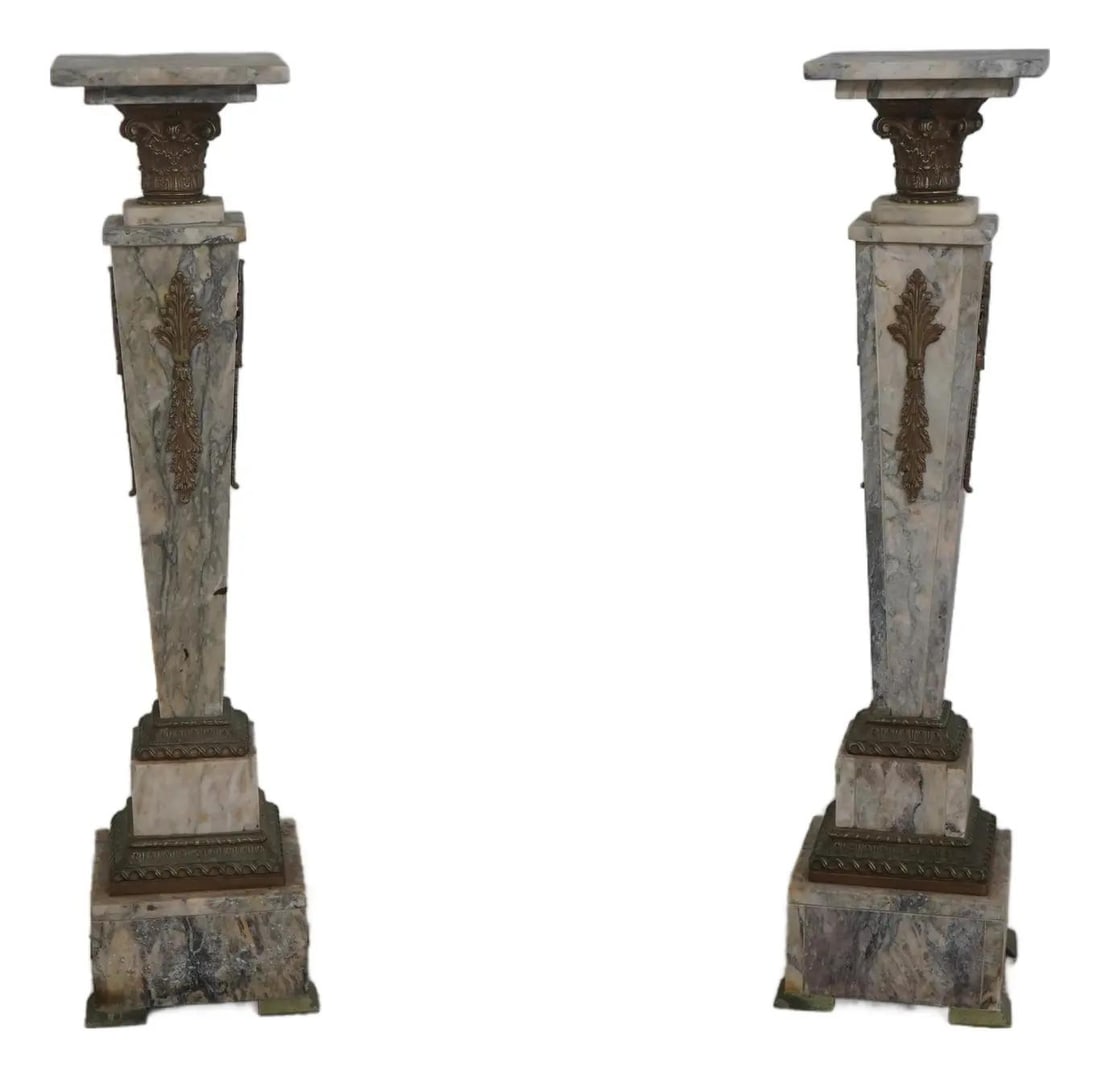 Italian Neoclassical Marble Brass Pedestal Pair (1 of 10)