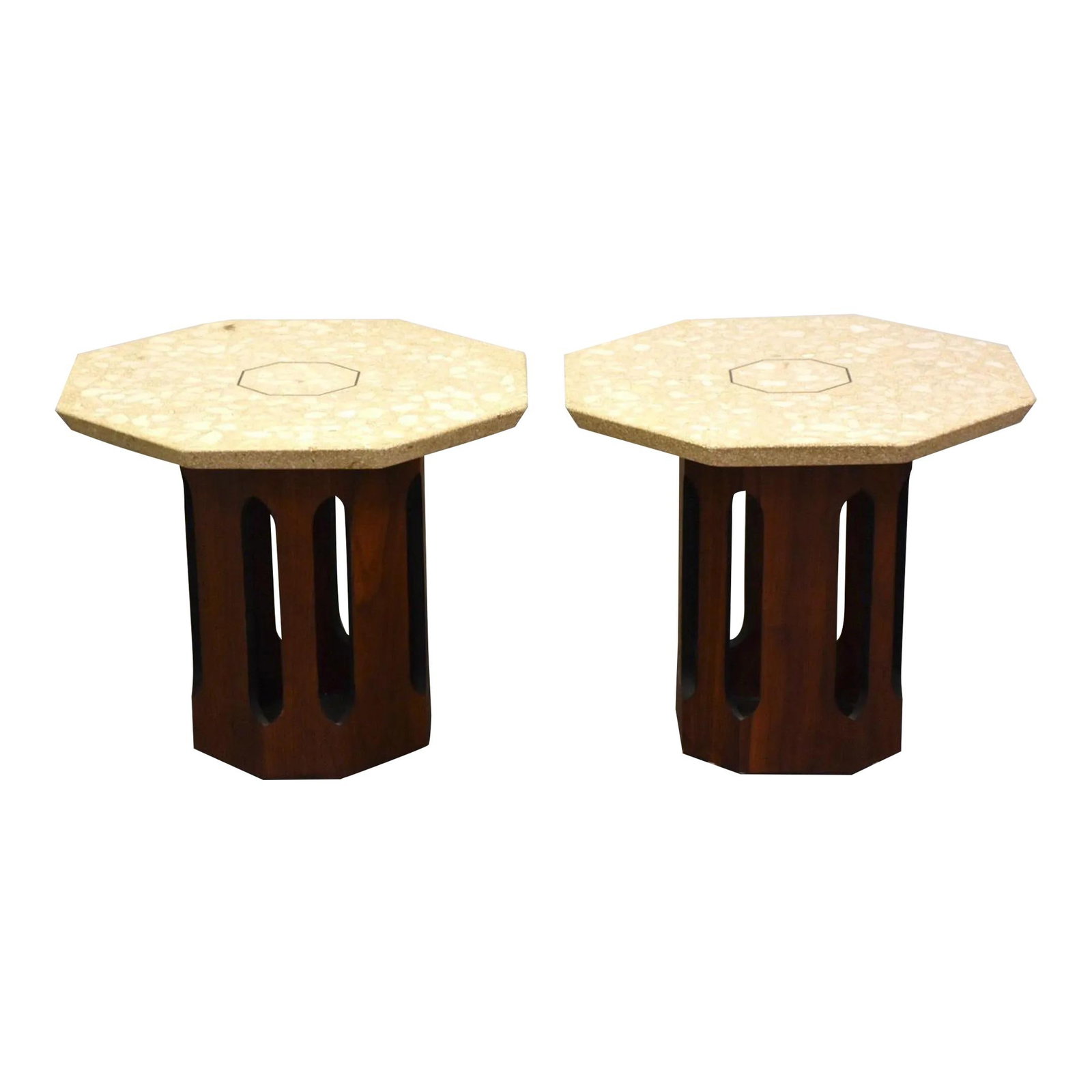 Harvey Probber Mid-Century Modern Walnut End Tables Pair: Harvey Probber Mid-Century Modern Walnut End Tables Pair This exquisite pair of mid-century modern end tables showcases the timeless design of Harvey Probber, featuring a sturdy walnut base complement