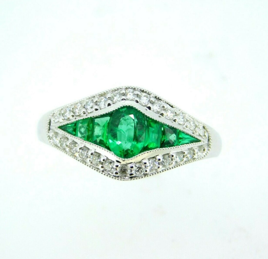 18k White Gold Emerald and Diamond Cocktail Ring GIA Certified (1 of 9)