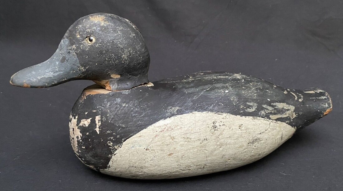 Vintage Bluebill Duck Decoy Carved Wood Old Paint Glass Eyes (1 of 12)