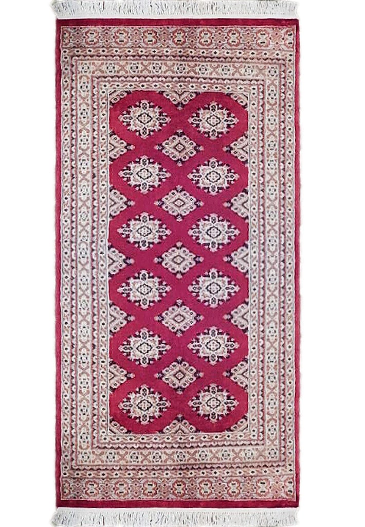 2'11" x 5' Red Jaldar Bokhara Hand-Knotted Area Rug from Pakistan: 2'11" x 5' Red Jaldar Bokhara Hand-Knotted Area Rug from Pakistan Free continental US Shipping Enhance your space with the luxurious 2' 11" x 5' Red Jaldar Bokhara Rug, a stunning hand-knotted masterp
