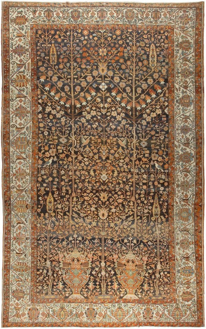 13' 7" x 22' Persian Bakhtiari Oversized Rug with Snake Motif: 13' 7" x 22' Persian Bakhtiari Oversized Rug with Snake Motif Early 20th-century Persian Bakhtiari oversized rug in brown with a small snake motif noted in the design. This pre-owned rug offers the di