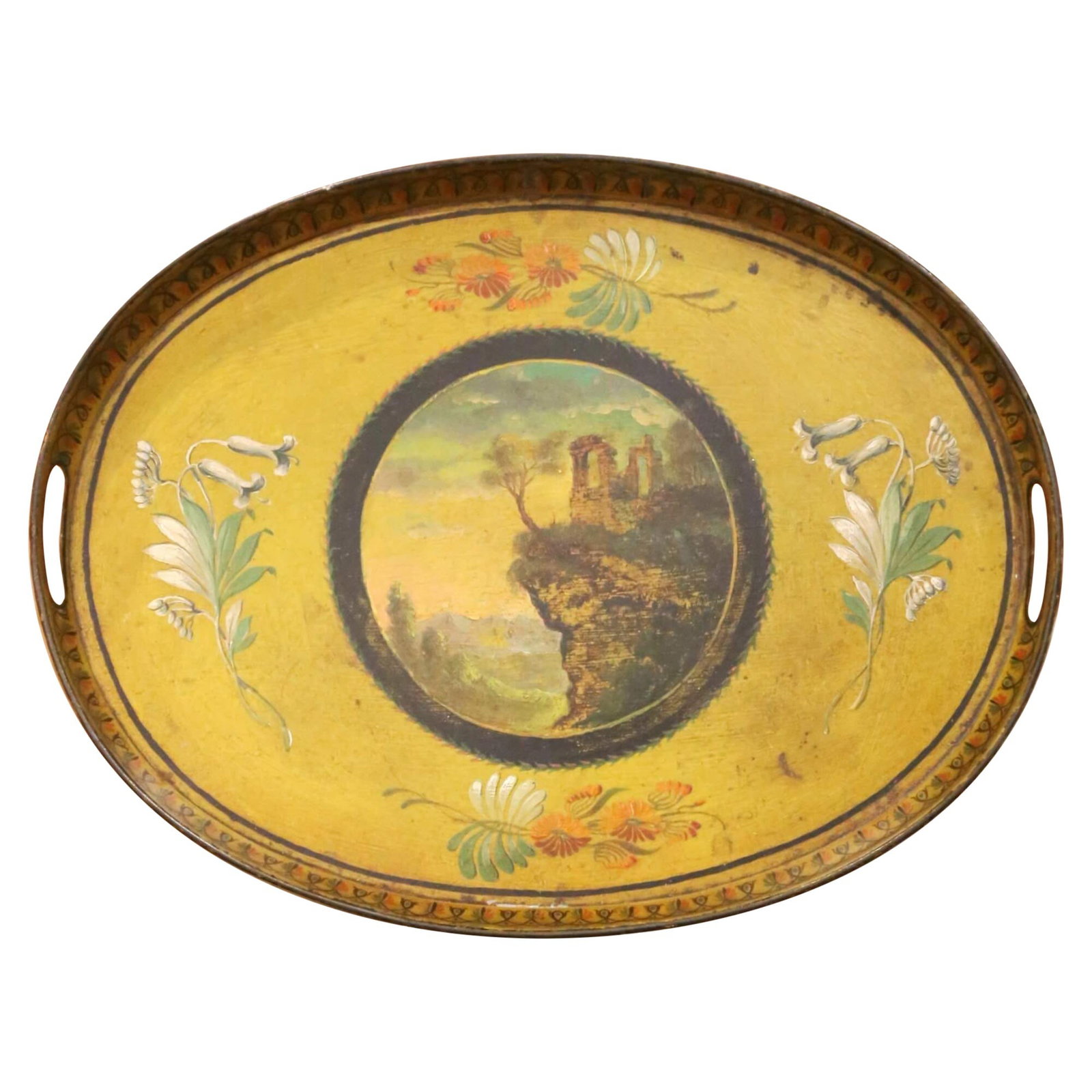 French tole oval tray with ruins landscape 19th century (1 of 10)