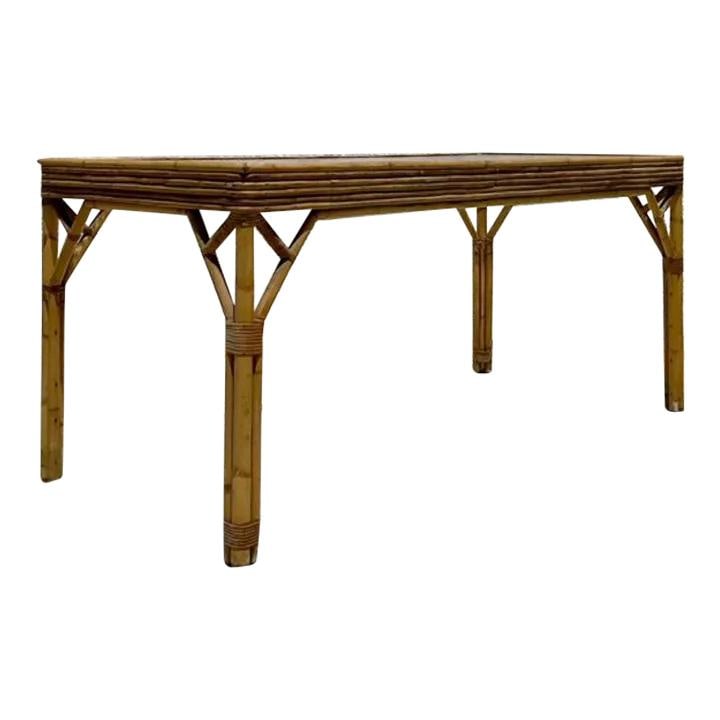 Vintage Coastal Rattan Dining Table Khaki Rustic Charm (1 of 10)