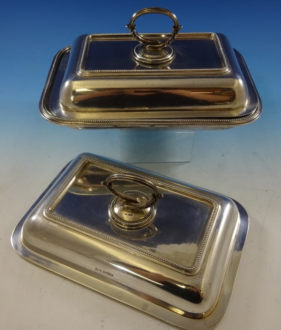 Walker & Hall Bead Sterling Silver 3-Piece Covered Vegetable Dish Set (1 of 8)