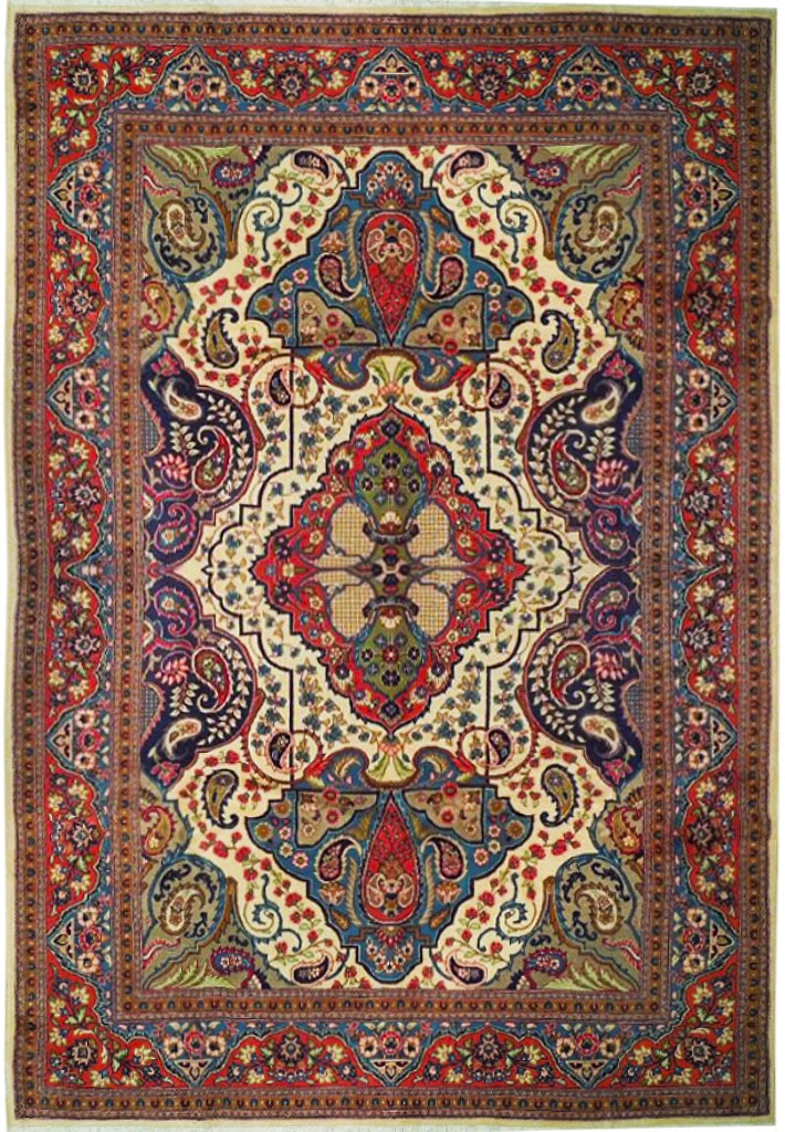 Handcrafted 7'10 x 10'2 Ivory Persian Sarouk Rug (1 of 6)