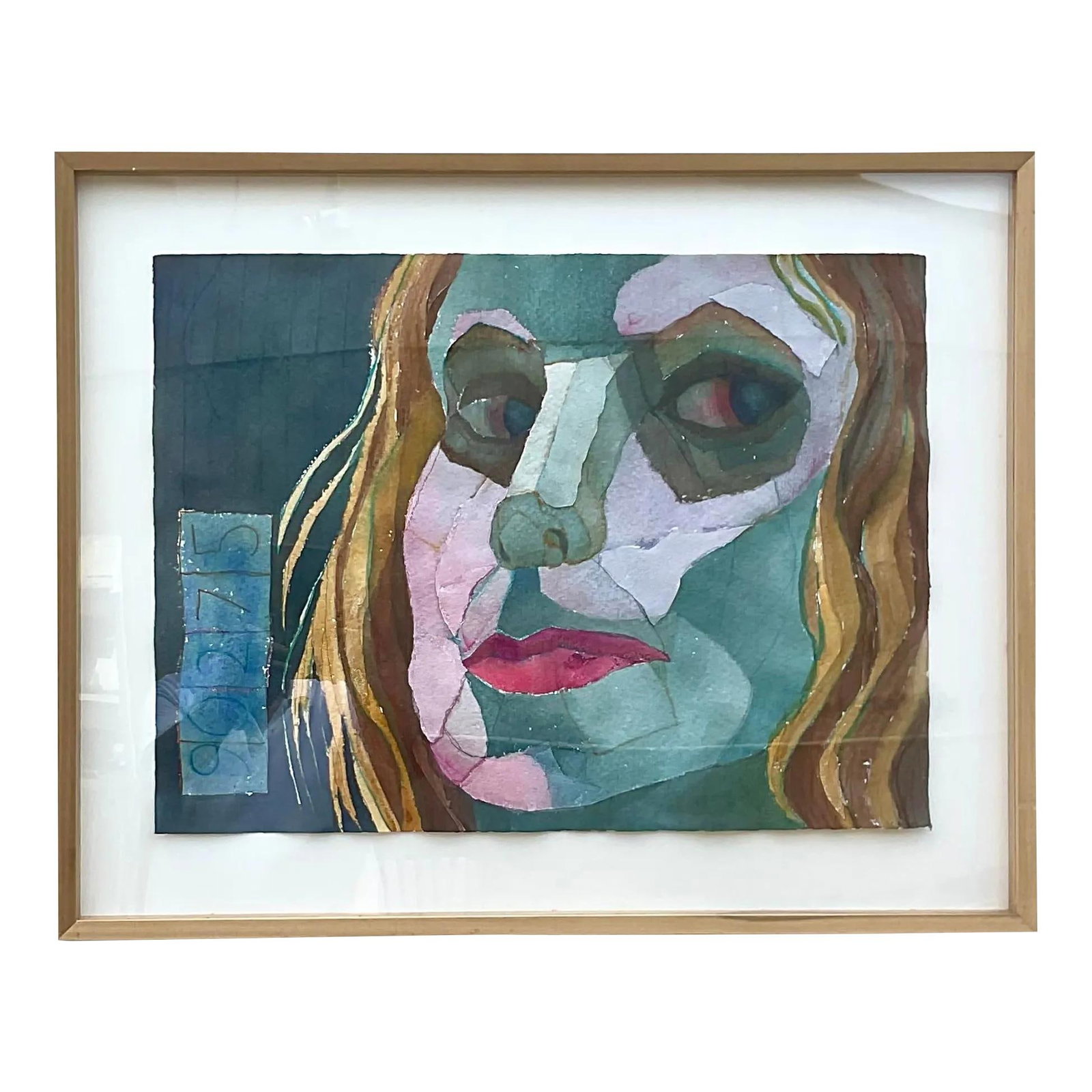 Signed Vintage Boho Mixed Media Painting Mint Colors (1 of 10)