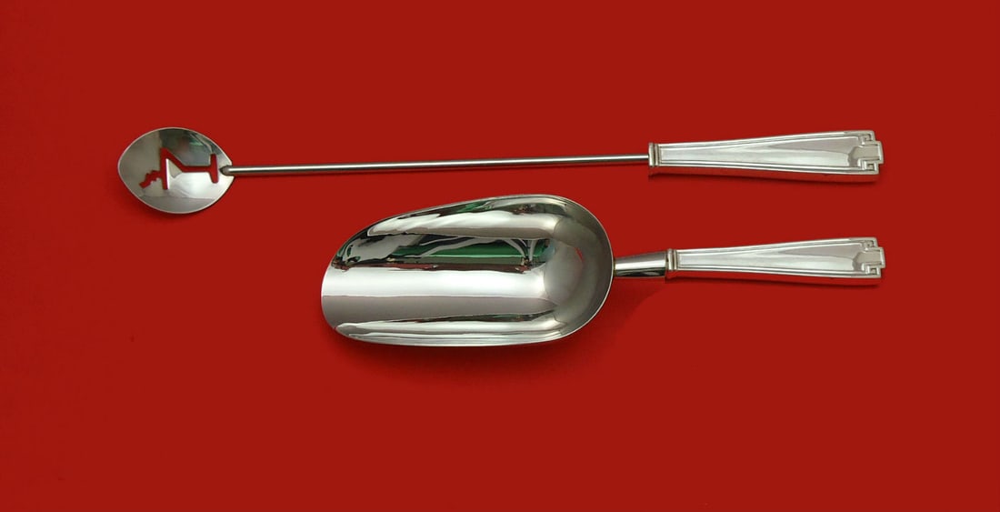 Gorham Etruscan Sterling Silver 2-Piece Bar Set Custom Made: Gorham Etruscan Sterling Silver 2-Piece Bar Set Custom Made This exquisite 2-piece bar set features the elegant Etruscan pattern by Gorham, crafted from high-quality sterling silver. The set includes 
