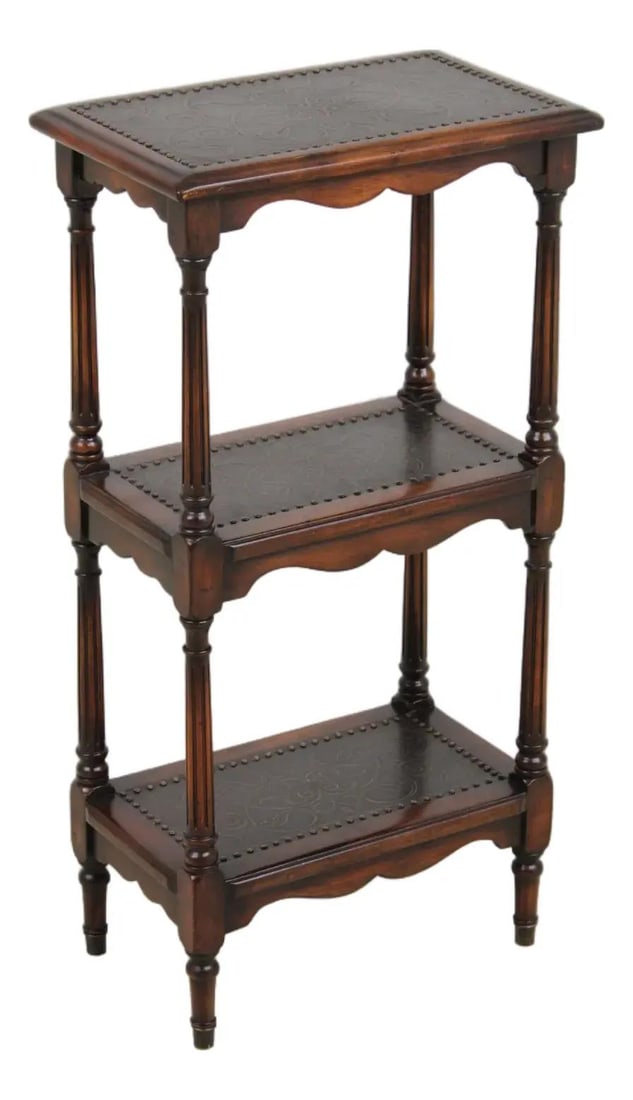 Theodore Alexander Mahogany 3 Tier Accent Stand with Embossed Metal Tops (1 of 10)
