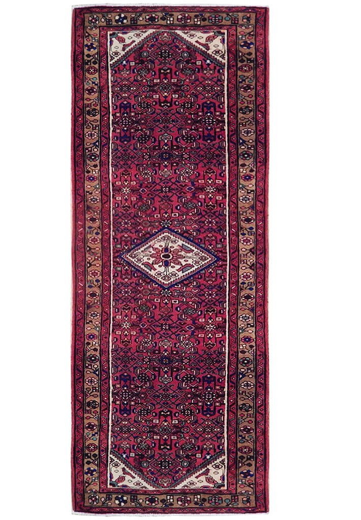 3'10" x 9'7" Red Semi-Antique Persian Hamadan Runner Handwoven Wool: 3'10" x 9'7" Red Semi-Antique Persian Hamadan Runner Handwoven Wool Free continental US Shipping Enhance your home with this exquisite 3' 10" x 9' 7" Red Semi-Antique Persian Hamadan Runner, a beautif