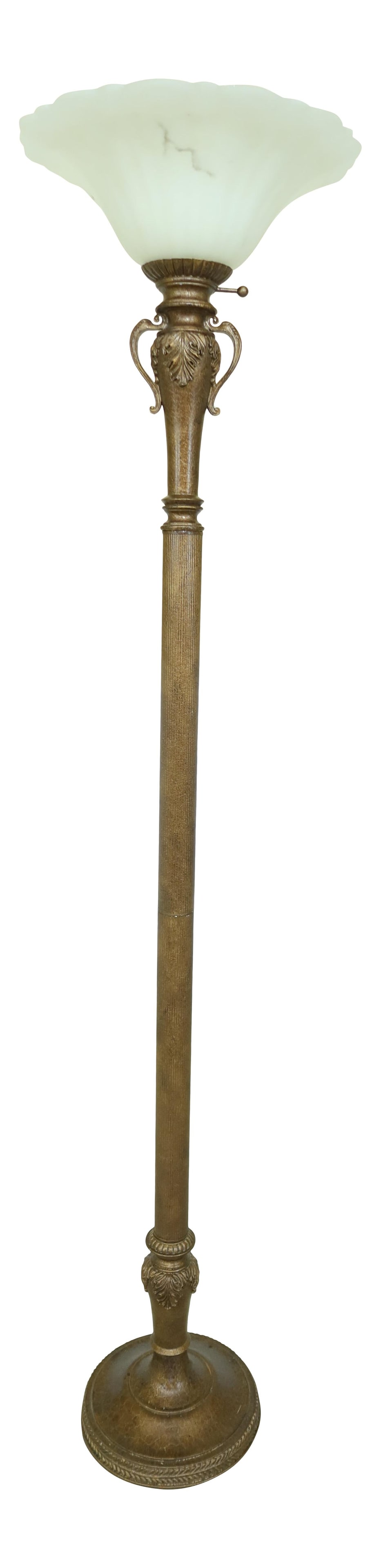 Vintage French Metal Torch Lamp with Frosted Shade 70 Inches Tall (1 of 6)