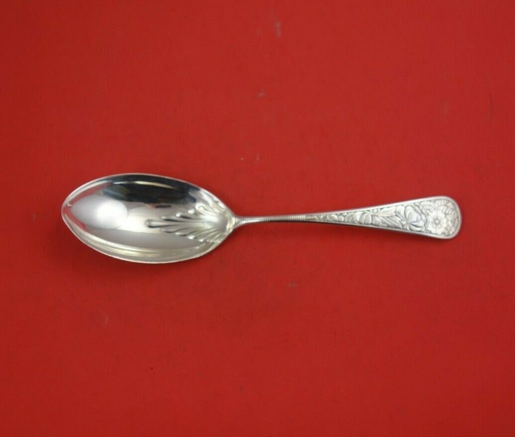 Gorham Delhi Sterling Silver Serving Spoon 9 1/4 Inch Monogrammed: Gorham Delhi Sterling Silver Serving Spoon 9 1/4 Inch Monogrammed This exquisite serving spoon is a Sterling Silver Berry Spoon from the renowned Gorham, featuring the elegant 'Delhi' pattern. Crafted