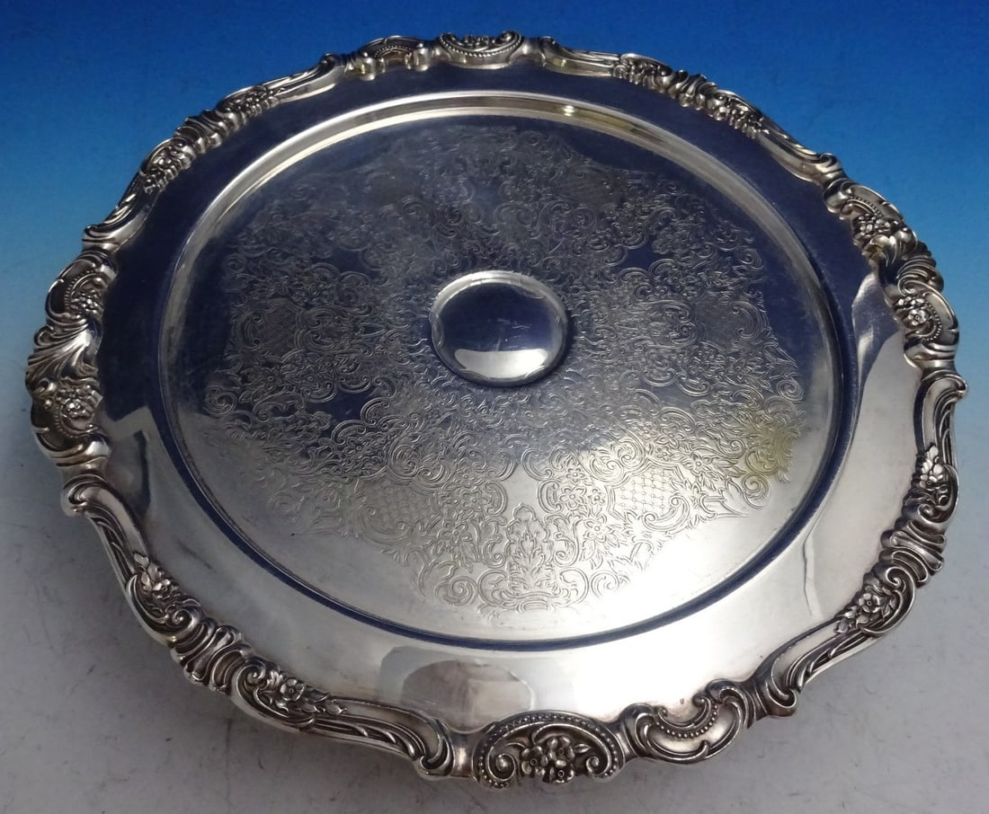 Wallace Grande Baroque Silverplate Lazy Susan Cake Stand 14" Diameter (1 of 7)