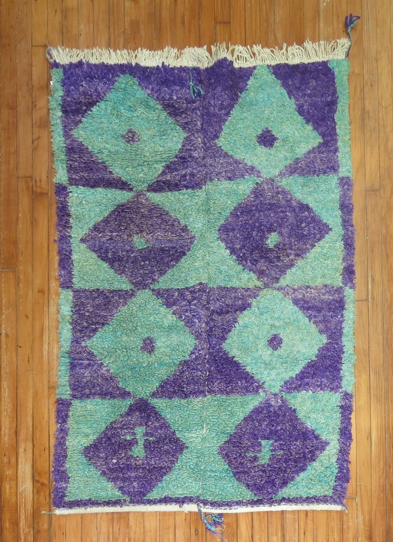 3' 8" x 4' 5" Konya Turkish shag rug green purple: 3' 8" x 4' 5" Konya Turkish shag rug green purple Vintage Turkish Konya shag rug in green and purple tones. This late 20th century piece is a pre-owned small square rug. Specifications Item Type: Shag