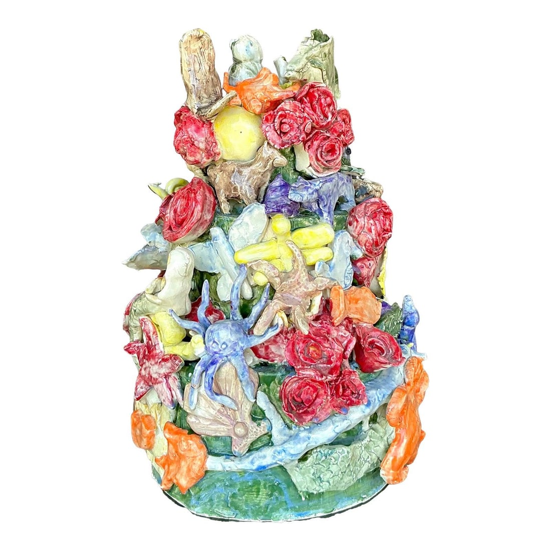 Unique Vintage Hand-Built Ceramic Undersea Totem Sculpture (1 of 10)