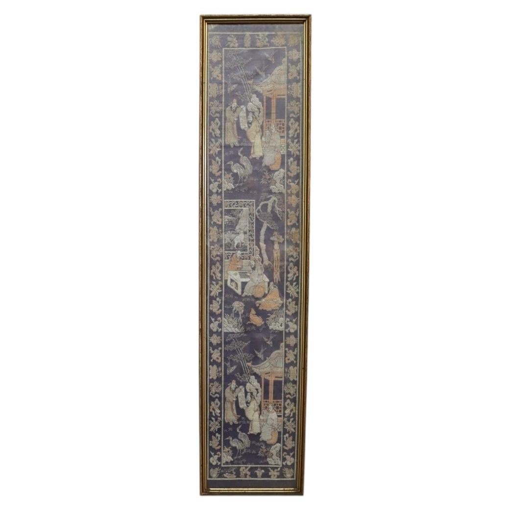 Framed Chinese Silk Panel with Hand Embroidered Genre Scene 20thC (1 of 10)