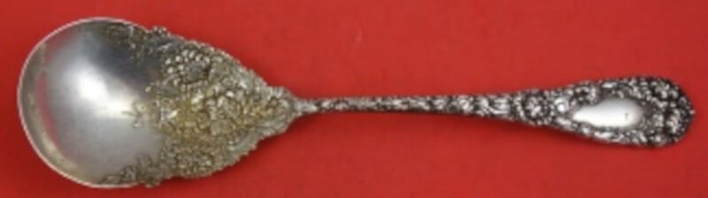 Durgin Chrysanthemum Sterling Silver Salad Serving Spoon 9" Narrow Bowl (1 of 2)