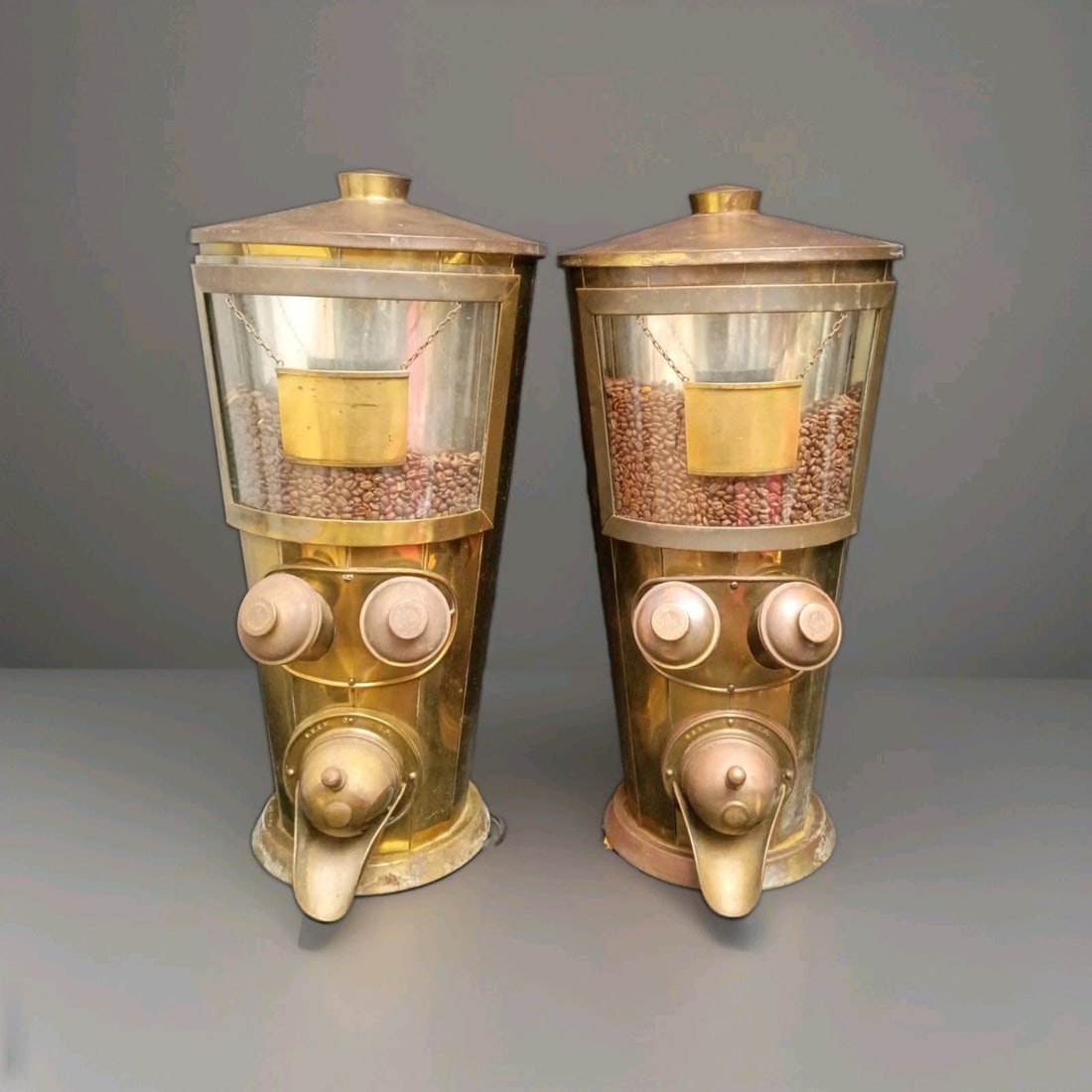 Otto Kind 28 Inch Coffee Bean Dispensers Matching Pair 1940s Store Silos (1 of 13)