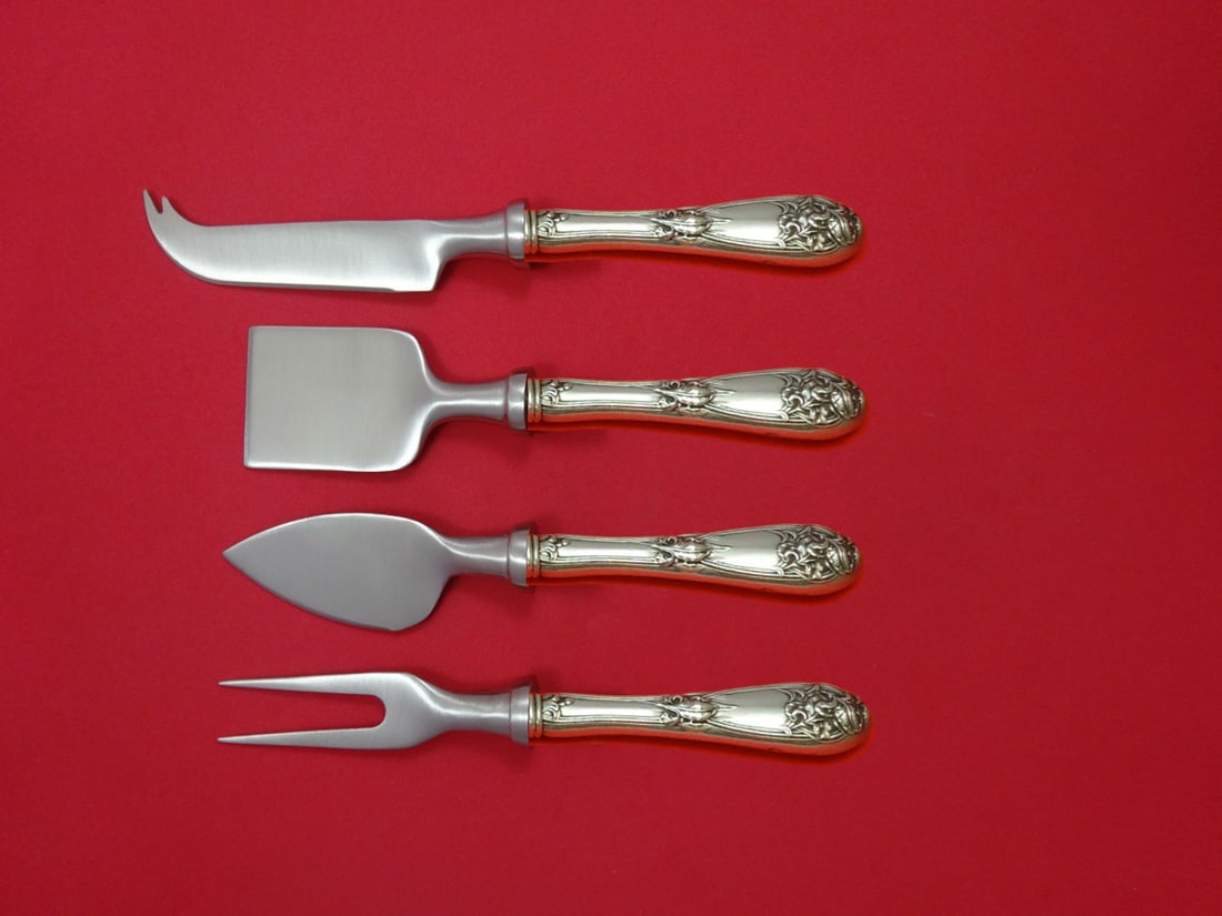 Alvin Fleur De Lis Sterling Silver 4 Piece Cheese Set: Alvin Fleur De Lis Sterling Silver 4 Piece Cheese Set Enhance your cheese serving experience with this exquisite Fleur De Lis by Alvin Sterling Silver Cheese Serving Set. This custom-made 4-piece set 