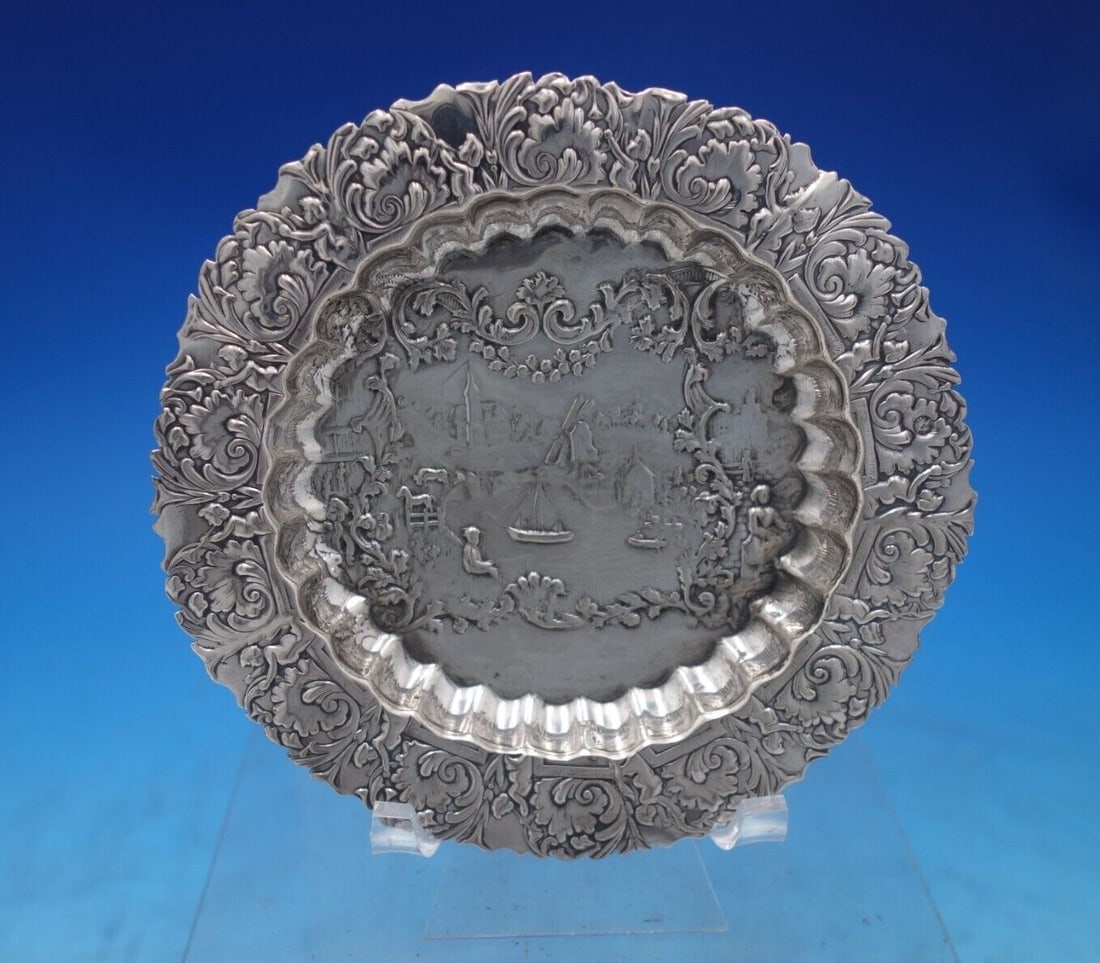 Dutch Sterling Silver Candy Dish Harbor Scene Windmill on 3 Ball Feet (1 of 11)