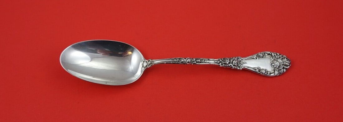 Durgin Marechal Niel Sterling Silver Serving Spoon 8 3/8": Durgin Marechal Niel Sterling Silver Serving Spoon 8 3/8" This exquisite serving spoon features the Marechal Niel pattern by Durgin, crafted from high-quality sterling silver. Measuring 8 3/8 inches, 