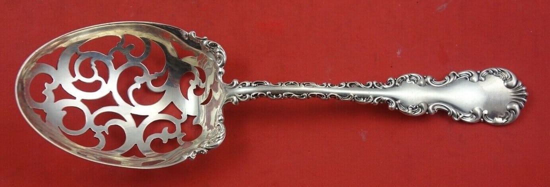 Gorham Whiting Louis XV Sterling Silver Ice Spoon 8 3/4" Pierced Serving: Gorham Whiting Louis XV Sterling Silver Ice Spoon 8 3/4" Pierced Serving This exquisite slotted ice spoon is crafted from sterling silver in the elegant Louis XV pattern by Whiting, produced by Gorham