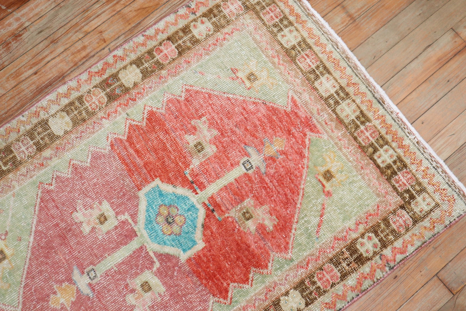 2' 9" x 3' 10" Colorful Anatolian Scatter Rug: 2' 9" x 3' 10" Colorful Anatolian Scatter Rug Colorful Turkish Anatolian scatter-size rug with a geometric pattern and vibrant decorative motifs. This pre-owned small rug is an Anatolian piece suited 