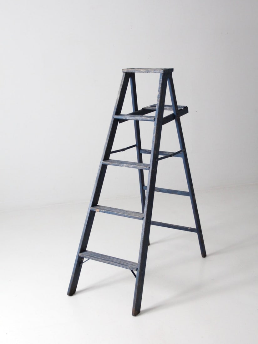 55.25 in A frame wooden ladder with aged blue paint (1 of 10)