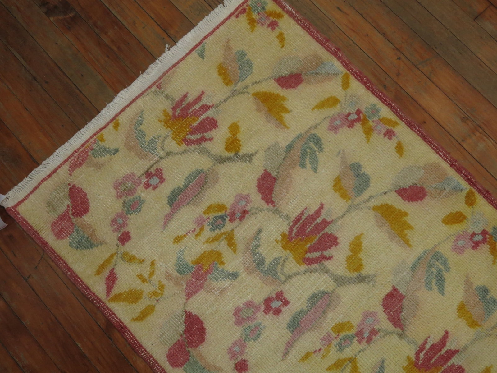 2' 5" x 5' 7" Anatolian Turkish Floral Area Rug: 2' 5" x 5' 7" Anatolian Turkish Floral Area Rug Vintage Turkish floral rug with a feminine design and soft cream, pink, and light blue tones. This mid-20th century Anatolian rug is a small-format piec