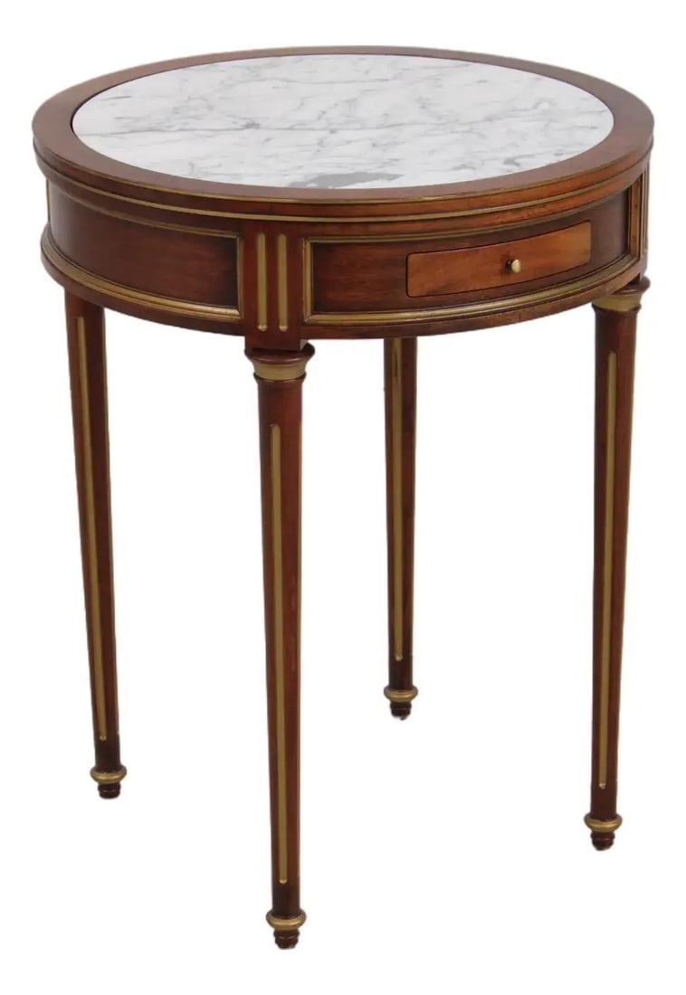 Round Marble Top Side Table Louis XVI Style 1 Drawer (1 of 10)