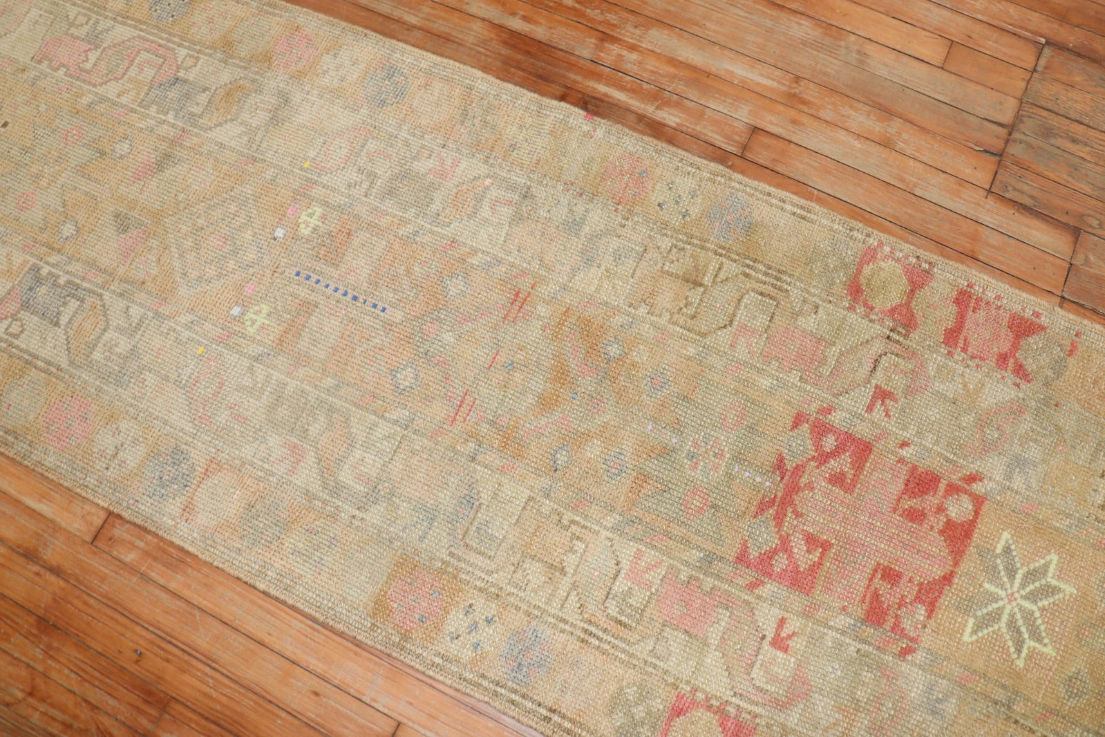 2' 9" x 18' 10" Anatolian Turkish Runner in Soft Pastels: 2' 9" x 18' 10" Anatolian Turkish Runner in Soft Pastels Vintage Turkish Anatolian runner in soft pastel tones with a muted palette and geometric patterning. This pre-owned long runner dates to the th