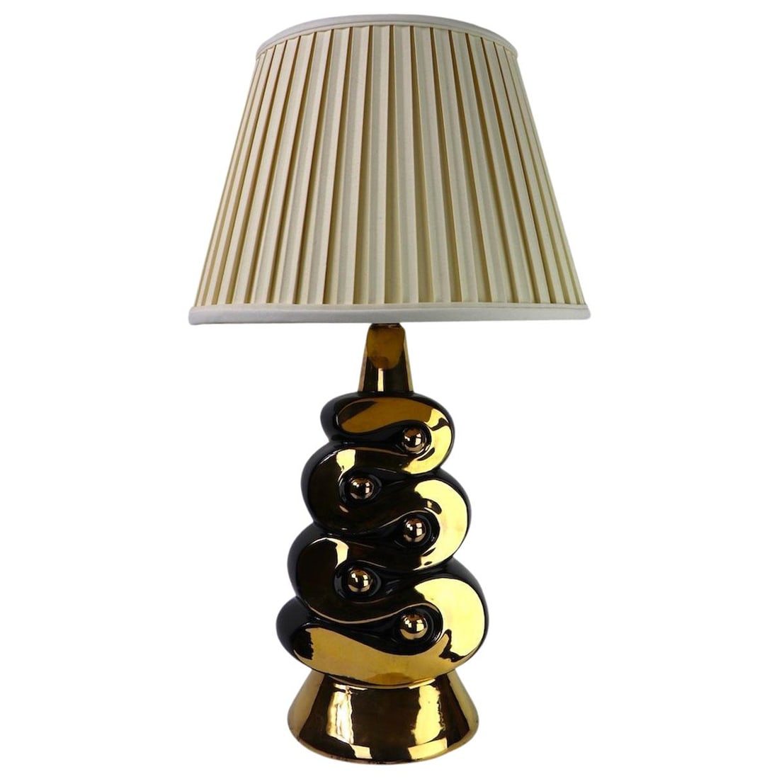 Mid Century Black Gold Ceramic Table Lamp Organic Pyramid Design (1 of 10)