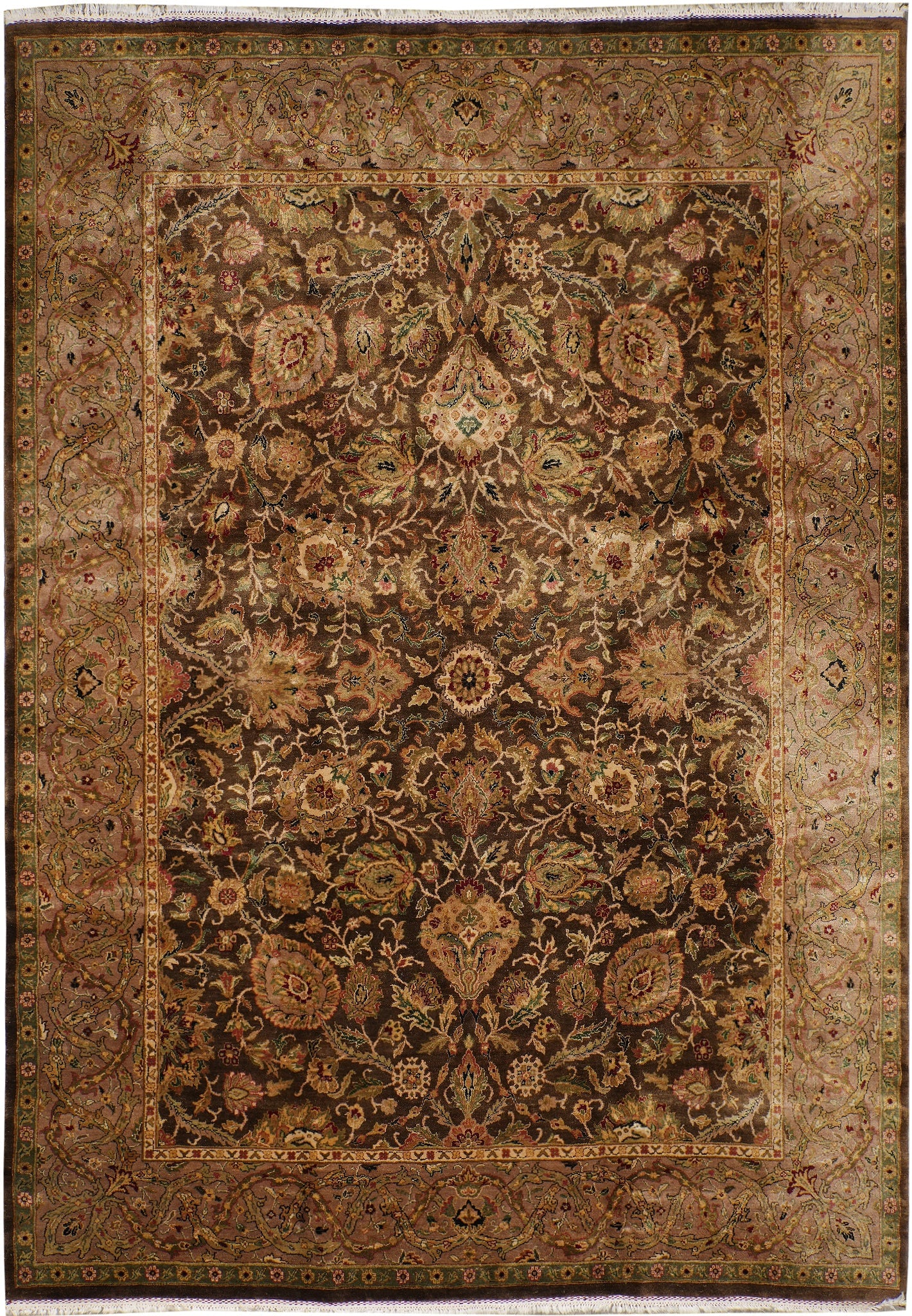9 x 12.3 Handmade Jaipur Rug Chobi Peshawar Wool Olive Green (1 of 13)